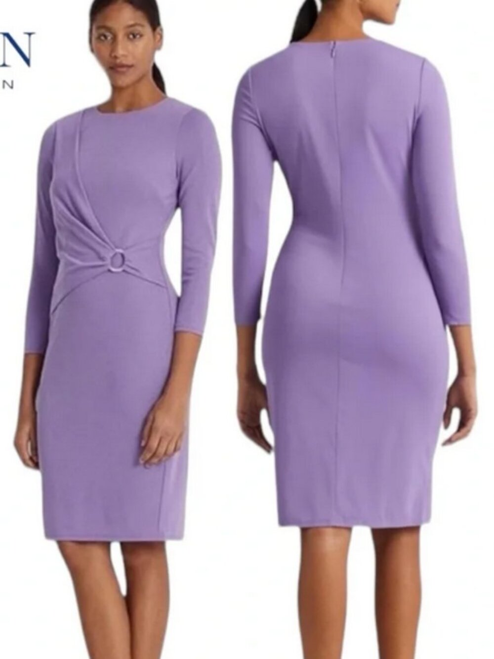 Lauren Ralph Lauren Women's 0 Jersey 3/4 Sleeve Wisteria Midi Dress - NWT $145